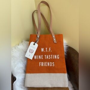 Apolis Market Day Jute Bag WTF Wine Tasting Friends Global Citizen Tote NWT